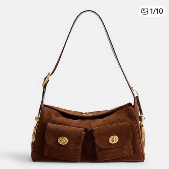 Coach Handbags - NWT Viral Coach Haversack Brown Suede Shoulder Bag‎ with Front Pockets Turnlock